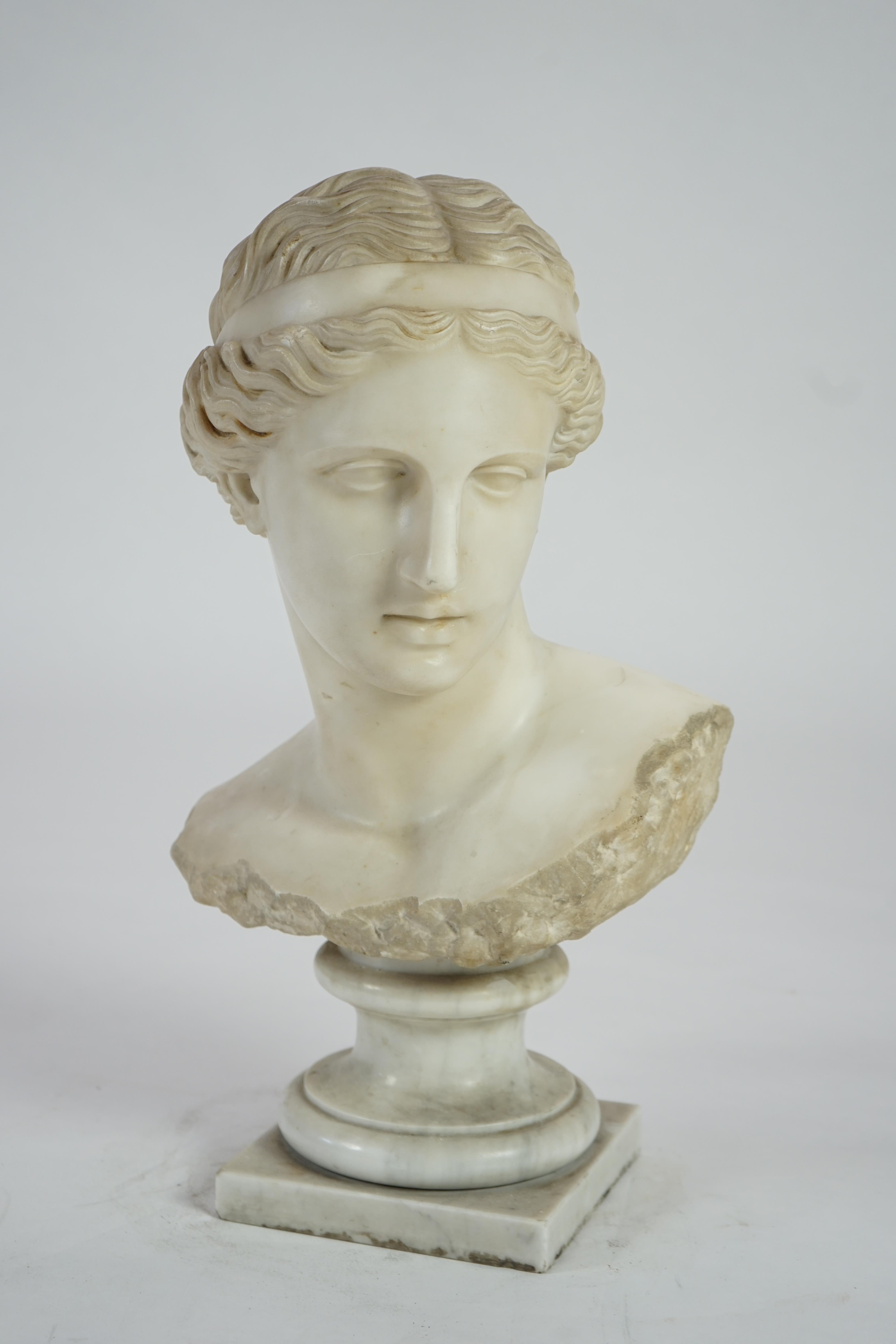 After the antique. A 19th century white marble bust of Venus